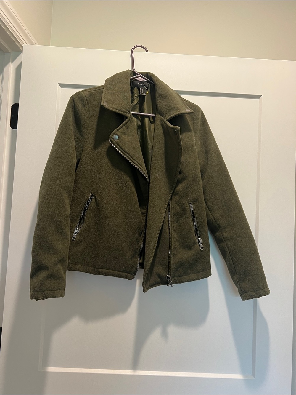 Forever 21 Olive Green Zip-Front Moto Jacket